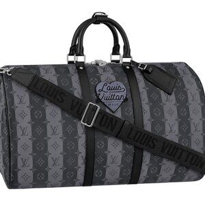 Louis Vuitton Keepall Bandouliere 55 Nigo Black Stripe Monogram Heart Travel Bag